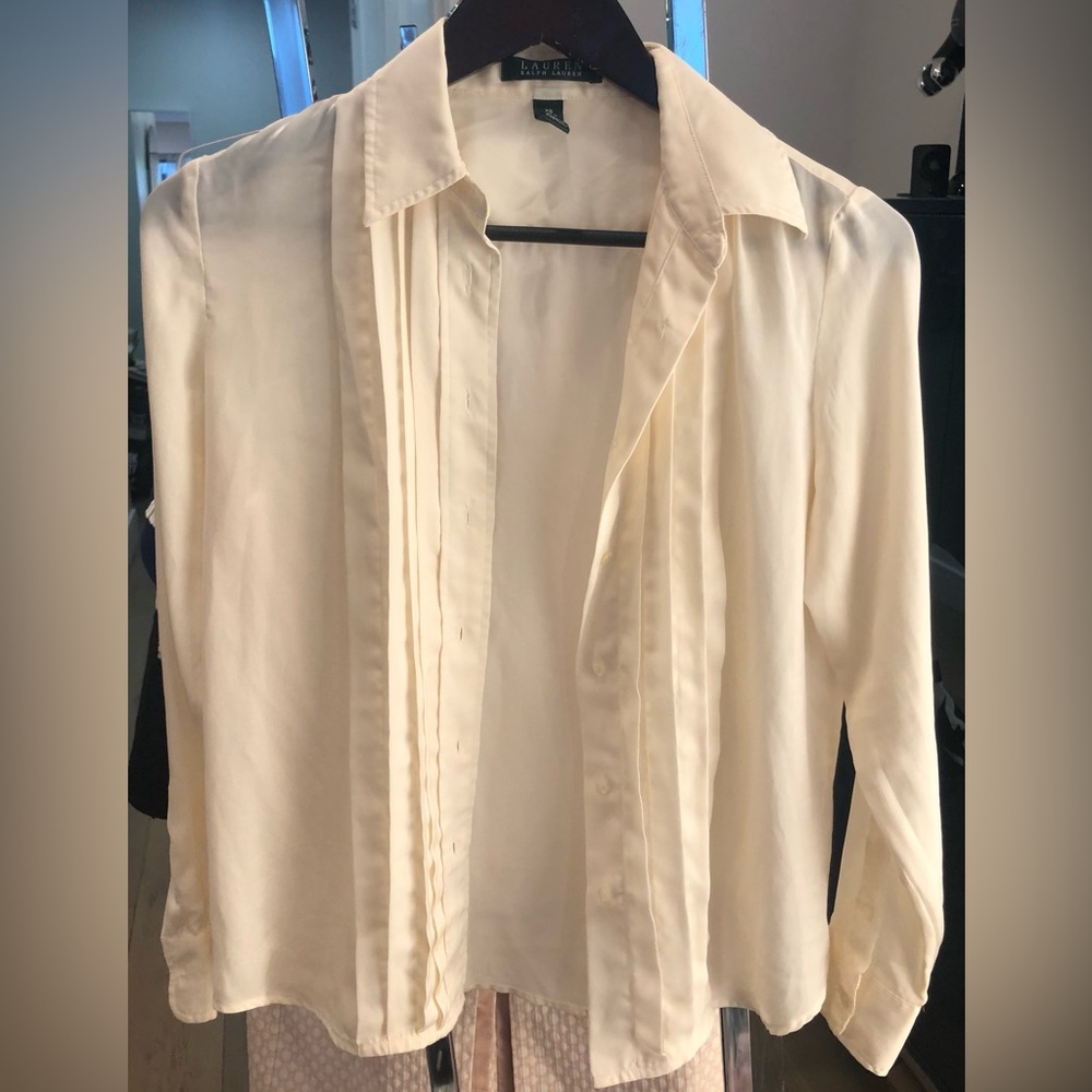 RALPH LAUREN Vintage Women’s Cream Long Sleeve Button Up Blouse (XS)